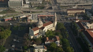 5K aerial stock footage of passing St. Vincent Catholic Church, Los Angeles, California Aerial Stock Footage | AX0017_057