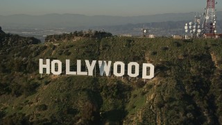 5K aerial stock footage of orbiting the Hollywood Sign, Hollywood, California Aerial Stock Footage | AX0017_091