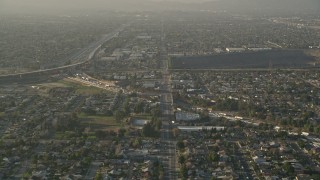 5K aerial stock footage of approaching highways and residential neighborhoods, Sun Valley, California Aerial Stock Footage | AX0017_115