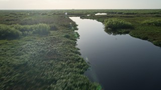 AX0018_056E - 5K aerial stock footage of following the St. Johns River near Orlando at sunrise in Florida