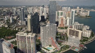 5K aerial stock footage of bayfront condominium complexes in Downtown Miami, Florida Aerial Stock Footage | AX0020_021