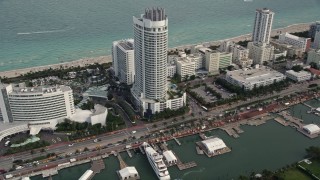 5K aerial stock footage of beachfront resort hotel in Miami Beach, Florida Aerial Stock Footage | AX0021_030E