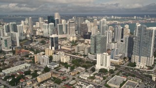 5K aerial stock footage of skyscrapers in the coastal city of Downtown Miami, Florida Aerial Stock Footage | AX0021_085E