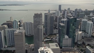 5K aerial stock footage fly over Bayfront Park to approach Southeast Financial Center in Downtown Miami, Florida Aerial Stock Footage | AX0021_099E