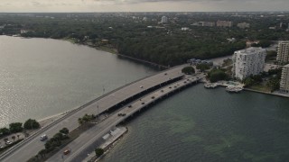 5K aerial stock footage of flying by the Rickenbacker Causeway to the mainland in Miami, Florida Aerial Stock Footage | AX0021_127