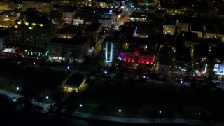 5K aerial stock footage of hotels on Ocean Drive at night in South Beach, Florida Aerial Stock Footage | AX0023_109