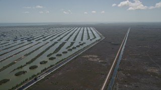 5K aerial stock footage of flying beside Turkey Point Power Plant cooling canal system, Homestead, Florida Aerial Stock Footage | AX0025_026