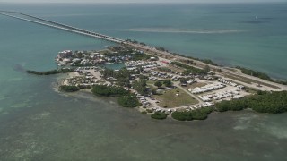 5K aerial stock footage of approaching Hawk's Nest Marathon, RV Park, Knight's Key, Marathon, Florida Aerial Stock Footage | AX0026_013