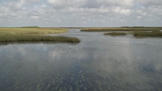 AX0030_073E - 5K aerial stock footage of flying low over marshland, Florida Everglades, Florida