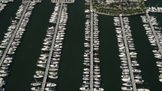 5K aerial stock footage of flying by boats docked at Dinner Key, Coconut Grove, Florida Aerial Stock Footage | AX0031_016