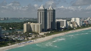 5K aerial stock footage of the Blue and Green Diamonds, Miami Beach, Florida Aerial Stock Footage | AX0031_059