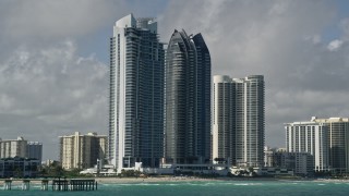 AX0031_077 - 5K aerial stock footage of Jade Beach, Jade Ocean condominiums, Sunny Isles Beach, Florida