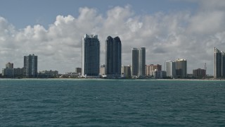 5K aerial stock footage approach Jade Ocean, Jade Beach condominiums, Sunny Isles Beach, Florida Aerial Stock Footage | AX0031_080