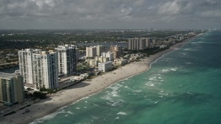 5K aerial stock footage of following beach near Hollywood Beach Condominiums, Hollywood, Florida Aerial Stock Footage | AX0031_092