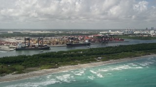 5K aerial stock footage of cargo ships, Port Everglades, Fort Lauderdale, Florida Aerial Stock Footage | AX0031_100