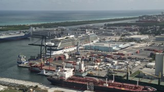 5K aerial stock footage of flying by Celebrity Equinox Cruise Ship at Port Everglades, Fort Lauderdale, Florida Aerial Stock Footage | AX0031_105