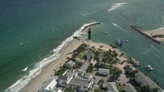 AX0031_157 - 5K aerial stock footage of orbiting the Hillsboro Inlet Light, Hillsboro Beach, Florida