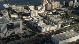 5K aerial stock footage of flying by the West Palm Beach Public Library, West Palm Beach, Florida Aerial Stock Footage | AX0032_086