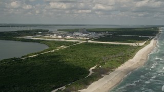 AX0033_019 - 5K aerial stock footage of approaching St. Lucie Nuclear Power Plant, Florida