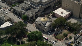 AX0034_106 - 5K aerial stock footage approach and tilt to Church of St. George, Downtown Orlando, Florida