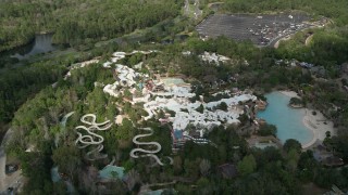 5K aerial stock footage of an orbit of Blizzard Beach water park, Walt Disney World, Orlando, Florida Aerial Stock Footage | AX0035_042E