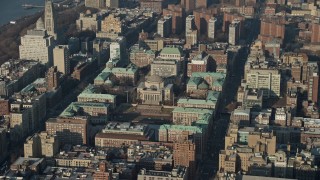 5K aerial stock footage approach the Columbia University campus in New York City, winter Aerial Stock Footage | AX0065_0047E