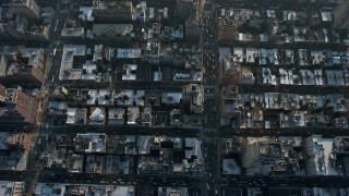 AX0065_0065 - 5K aerial stock footage bird's eye view of following 7th Avenue through Chelsea to Greenwich Avenue, Greenwich Village, New York City, winter