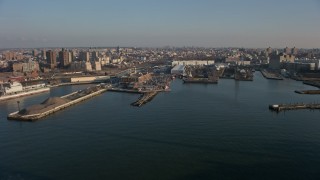 5K aerial stock footage of the Brooklyn Navy Yard in Brooklyn, New York City, winter Aerial Stock Footage | AX0065_0156