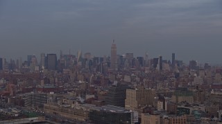 5K aerial stock footage of Midtown Manhattan skyline seen from Greenwich Village, New York City, winter, sunset Aerial Stock Footage | AX0065_0196