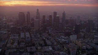 7.6K aerial stock footage of Downtown Los Angeles as the sun rises, California Aerial Stock Footage | AX0156_062E