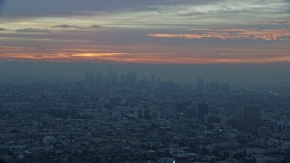 7.6K aerial stock footage of the Downtown Los Angeles, California skyline on a hazy morning Aerial Stock Footage | AX0156_081