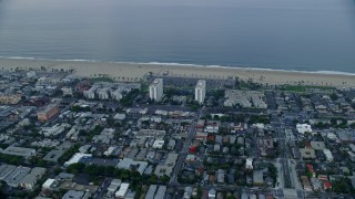 7.6K aerial stock footage of Ocean Park area of Santa Monica at sunrise, California Aerial Stock Footage | AX0156_151