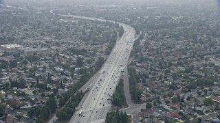 7.6K aerial stock footage of light traffic on the 118 Freeway in Granada Hills, California Aerial Stock Footage | AX0157_074