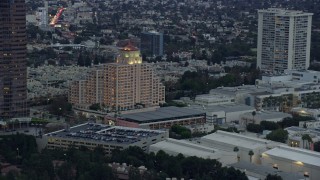 7.6K aerial stock footage orbiting the Intercontinental Hotel at twilight, Century City, California Aerial Stock Footage | AX0158_026