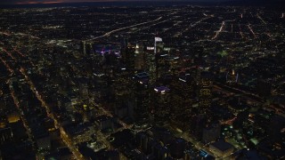 7.6K aerial stock footage of Downtown Los Angeles, California lit up at nighttime Aerial Stock Footage | AX0158_078E