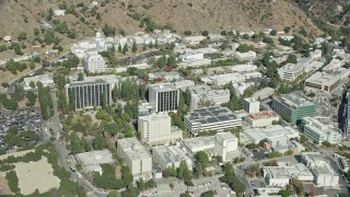 7.6K aerial stock footage flying away from research and development center, JPL, Pasadena, California Aerial Stock Footage | AX0159_071E