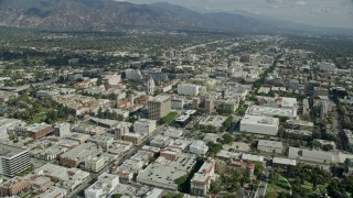 7.6K aerial stock footage orbiting away from City Hall and businesses, Pasadena, California Aerial Stock Footage | AX0159_095E