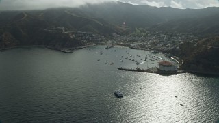 7.6K aerial stock footage of the bay and the town of Avalon, Catalina Island, California Aerial Stock Footage | AX0159_255E