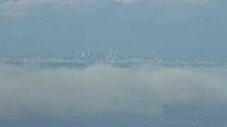 7.6K aerial stock footage of Downtown Los Angeles skyline seen from Catalina Island, California Aerial Stock Footage | AX0160_024