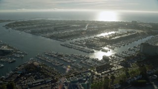 7.6K aerial stock footage of boats at the marinas and waterfront apartment buildings in Marina Del Rey, California Aerial Stock Footage | AX0161_056E