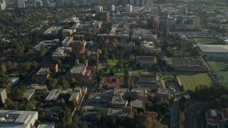 7.6K aerial stock footage of an orbit of campus buildings at College in Los Angeles, California Aerial Stock Footage | AX0161_090E