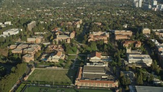 7.6K aerial stock footage of the College campus around Wilson Plaza, Los Angeles, California Aerial Stock Footage | AX0161_095