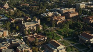 AX0161_096 - 7.6K aerial stock footage of the Powell Library and Wilson Plaza at College, Los Angeles, California