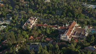 7.6K aerial stock footage orbiting the Beverly Hills Hotel in Beverly Hills, California Aerial Stock Footage | AX0161_111