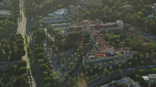 AX0161_112 - 7.6K aerial stock footage of the Beverly Hills Hotel in Beverly Hills, California