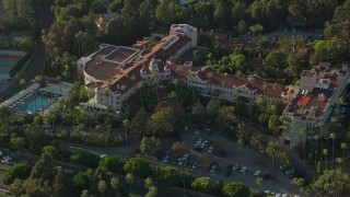 7.6K aerial stock footage orbiting the Beverly Hills Hotel in Beverly Hills, California Aerial Stock Footage | AX0161_113