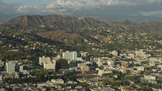 7.6K aerial stock footage of the Hollywood Sign, and office buildings in Hollywood, California Aerial Stock Footage | AX0161_120