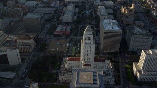 7.6K aerial stock footage approaching and orbiting Los Angeles City Hall in Downtown Los Angeles, California Aerial Stock Footage | AX0162_010