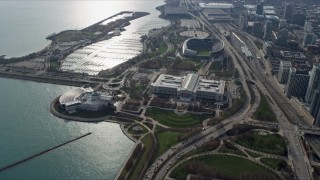 4K aerial stock footage approach the Field Museum from Grant Park in Chicago, Illinois Aerial Stock Footage | AX0165_0046