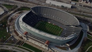 4K aerial stock footage of Soldier Field football stadium in Chicago, Illinois Aerial Stock Footage | AX0165_0047